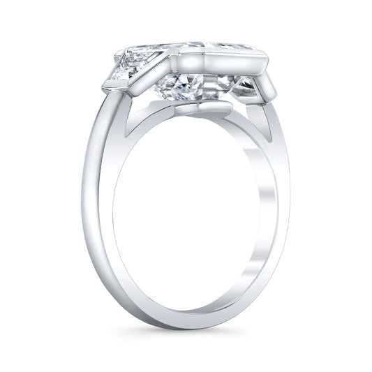 Three Stone Ring with Trapezoid Side Stones, Single Bezel Set IP1653