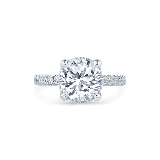 French Pave Hidden Halo Diamond Ring with Diamond Prongs IP1217