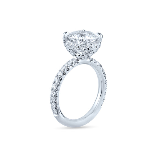 French Pave Hidden Halo Diamond Ring with Diamond Prongs IP1217