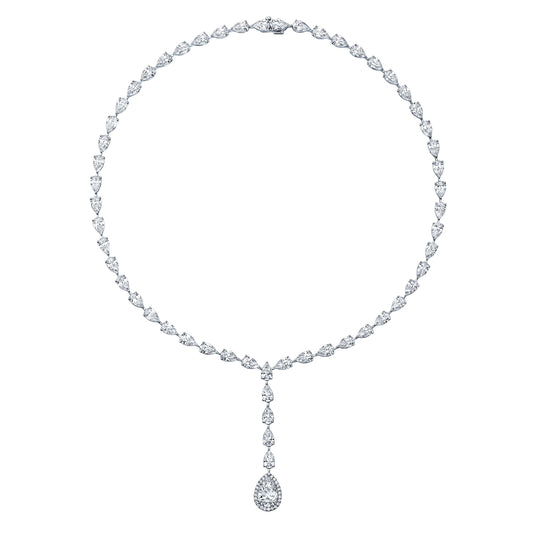 pear shaped dangle tennis necklace with halo IP4722