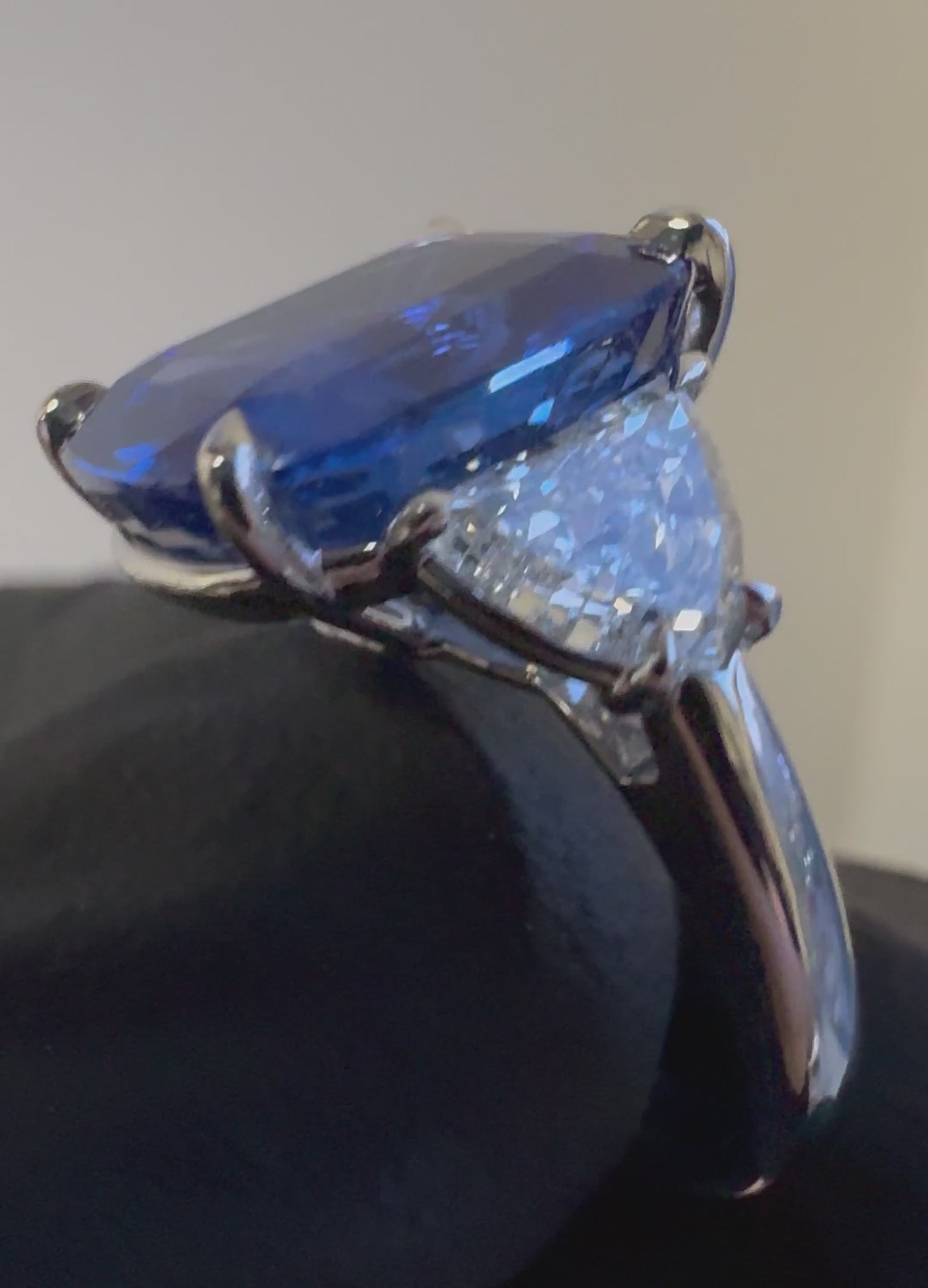 nigerian blue sapphire 3 stone ring with traps converted into halfmoons IP1550