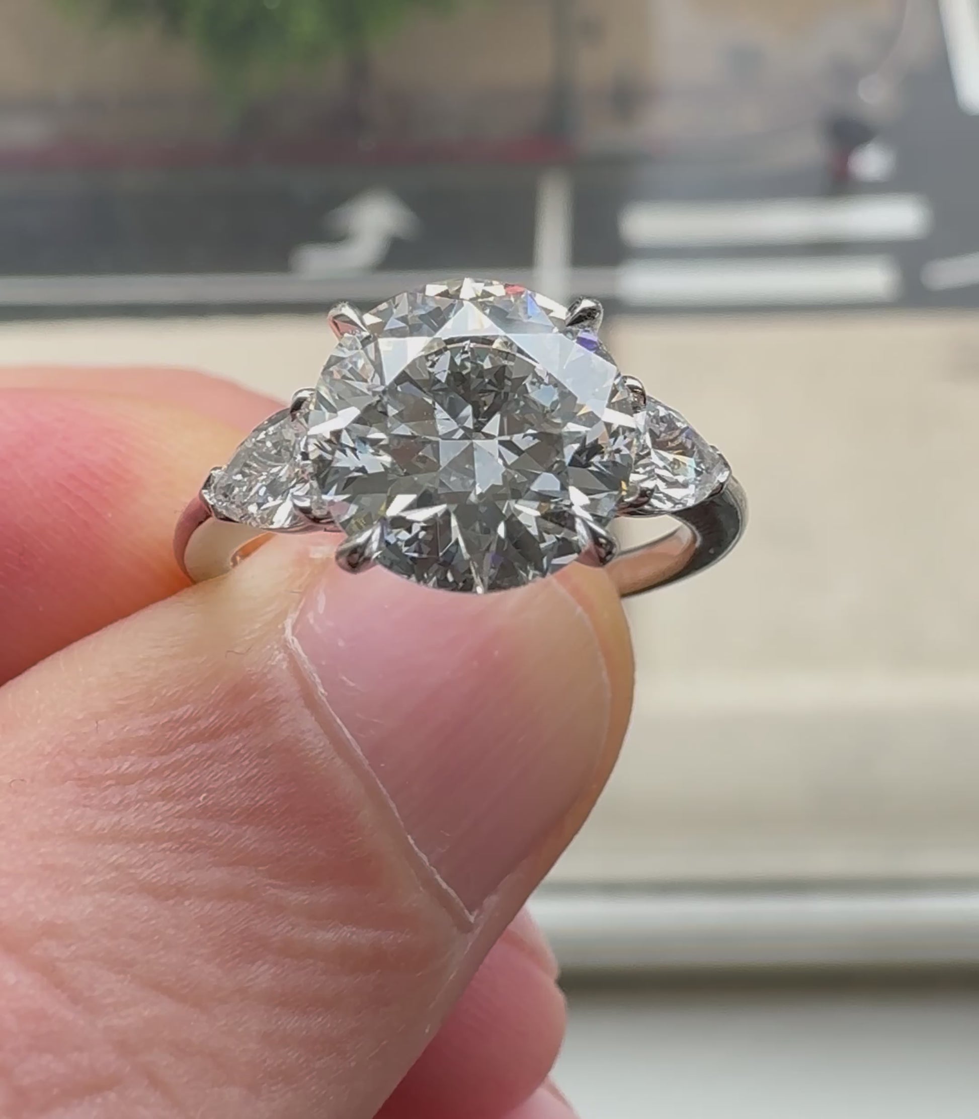 Three Stone Ring with Pear Shape Side Diamonds IP1549