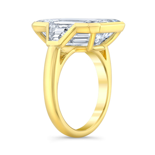 Three Stone Ring with Trapezoid Side Stones, Single Bezel Set (Yellow Gold) IP1653