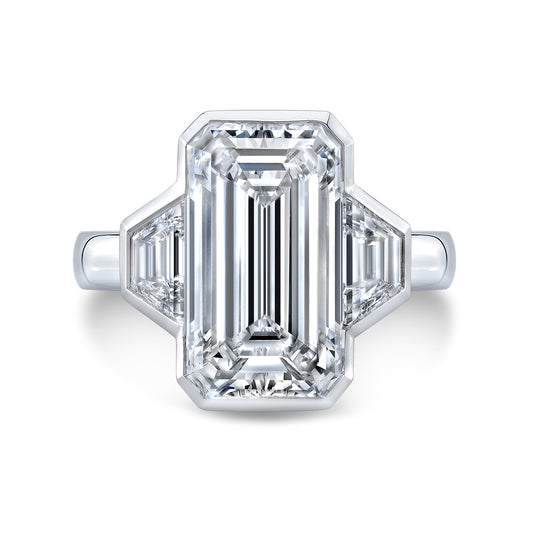 Three Stone Ring with Trapezoid Side Stones, Single Bezel Set (Platinum) IP1653