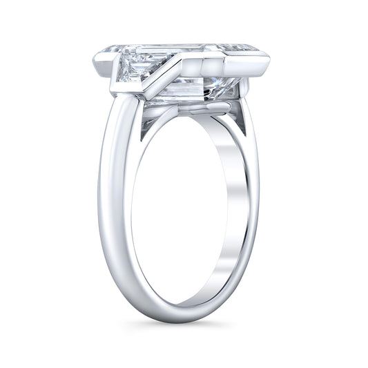 Three Stone Ring with Trapezoid Side Stones, Single Bezel Set (Platinum) IP1653